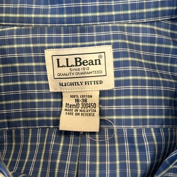 L.L. BEAN Blue & White plaid Button Down Dress Shirt Men's Size L 16-36 - Picture 3 of 3